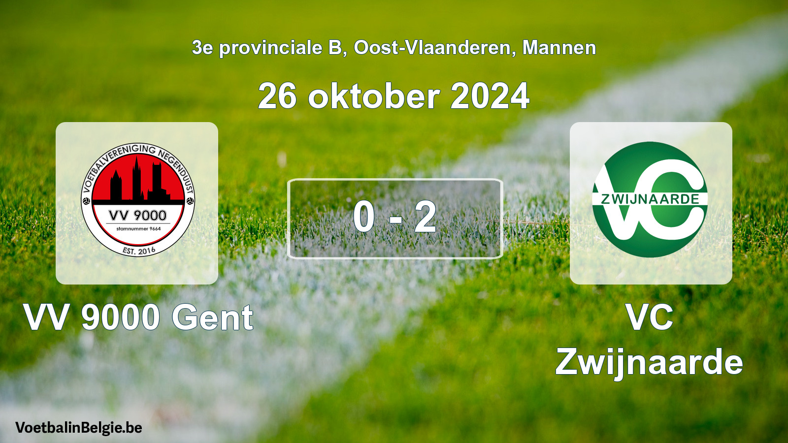 Gespeelde wedstrijd mannenvoetbal: VV 9000 Gent - VC Zwijnaarde 0 - 2 (26 oktober 2024)