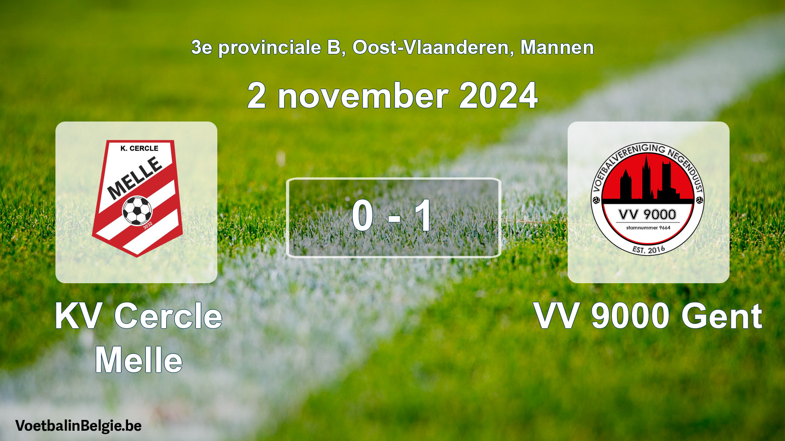 Gespeelde wedstrijd mannenvoetbal: KV Cercle Melle - VV 9000 Gent 0 - 1 (2 november 2024)