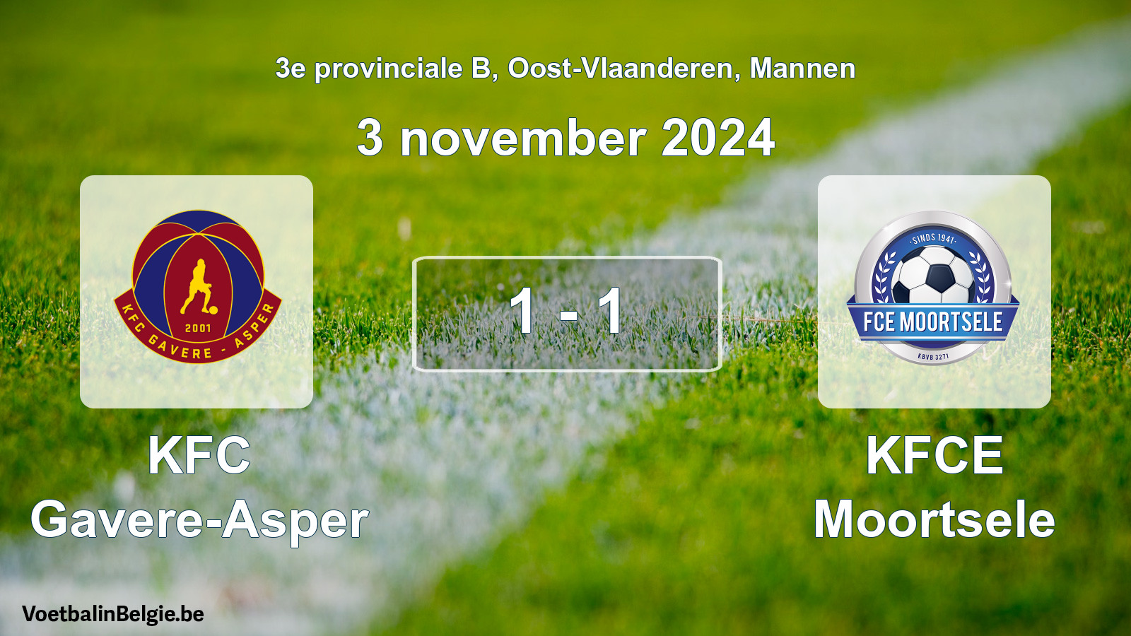 Gespeelde wedstrijd mannenvoetbal: KFC Gavere-Asper - KFCE Moortsele 1 - 1 (3 november 2024)