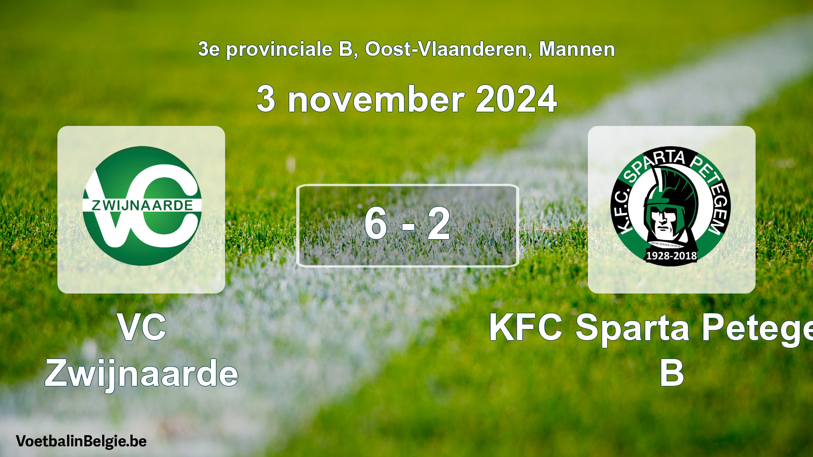 Gespeelde wedstrijd mannenvoetbal: VC Zwijnaarde - KFC Sparta Petegem B 6 - 2 (3 november 2024)