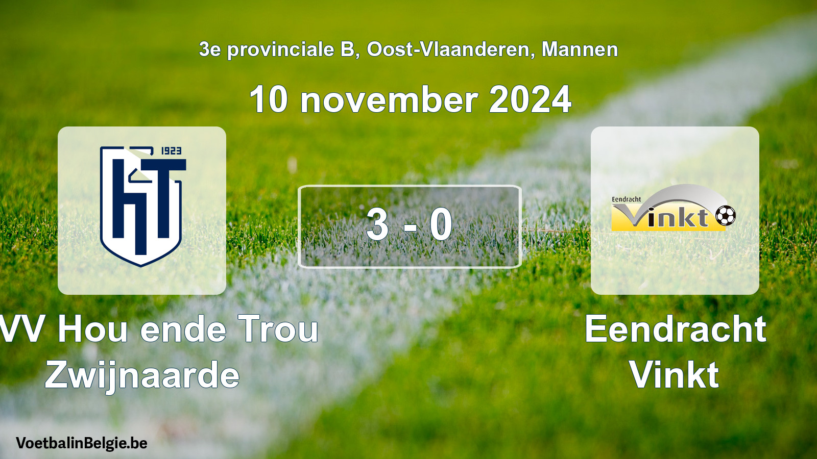 Gespeelde wedstrijd mannenvoetbal: KVV Hou ende Trou Zwijnaarde - Eendracht Vinkt 3 - 0 (10 november 2024)