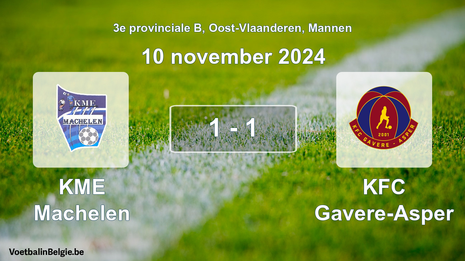 Gespeelde wedstrijd mannenvoetbal: KME Machelen - KFC Gavere-Asper 1 - 1 (10 november 2024)