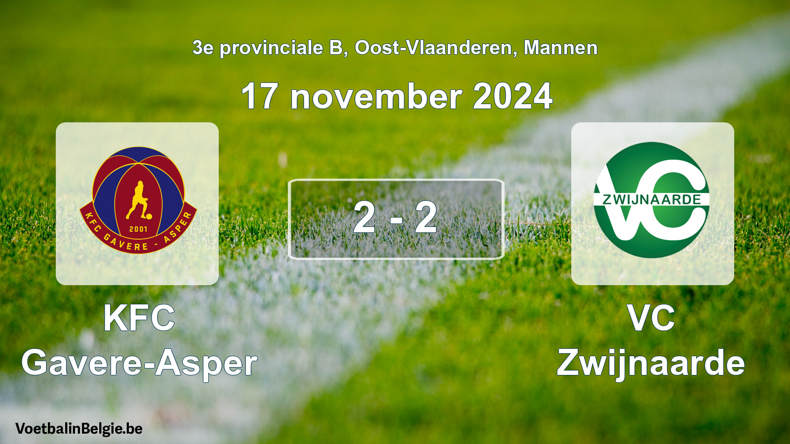 Gespeelde wedstrijd mannenvoetbal: KFC Gavere-Asper - VC Zwijnaarde 2 - 2 (17 november 2024)