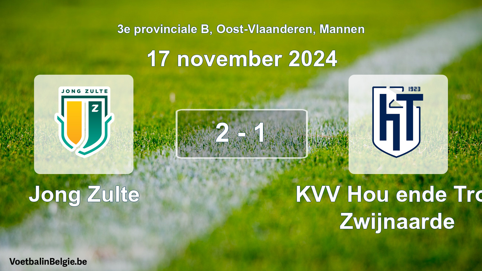Gespeelde wedstrijd mannenvoetbal: Jong Zulte - KVV Hou ende Trou Zwijnaarde 2 - 1 (17 november 2024)