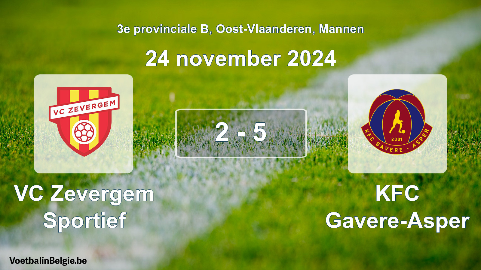 Gespeelde wedstrijd mannenvoetbal: VC Zevergem Sportief - KFC Gavere-Asper 2 - 5 (24 november 2024)