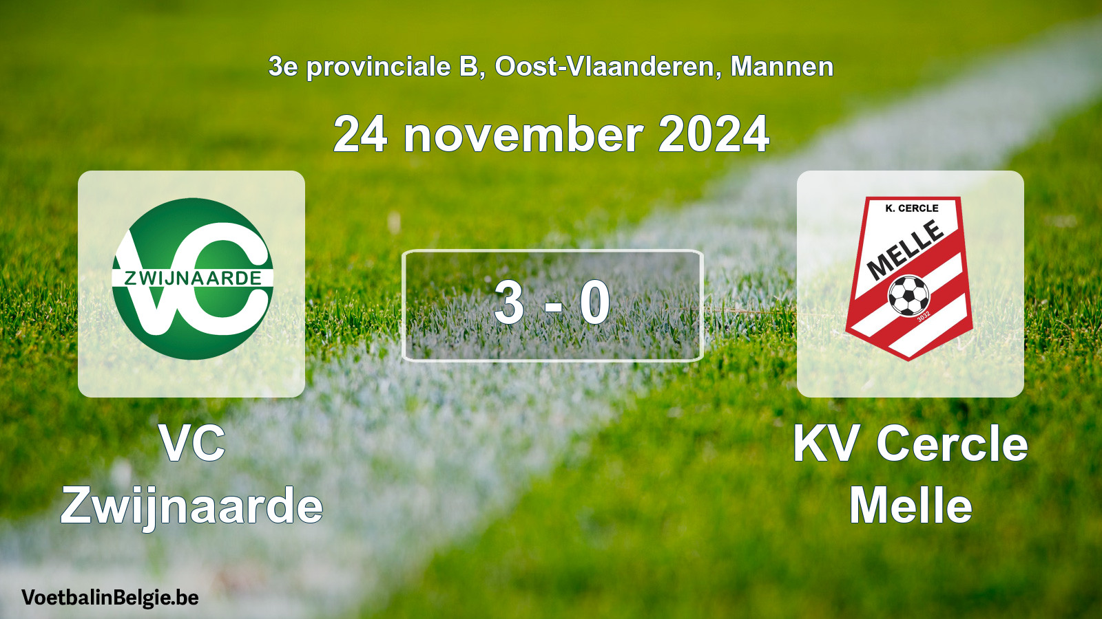 Gespeelde wedstrijd mannenvoetbal: VC Zwijnaarde - KV Cercle Melle 3 - 0 (24 november 2024)