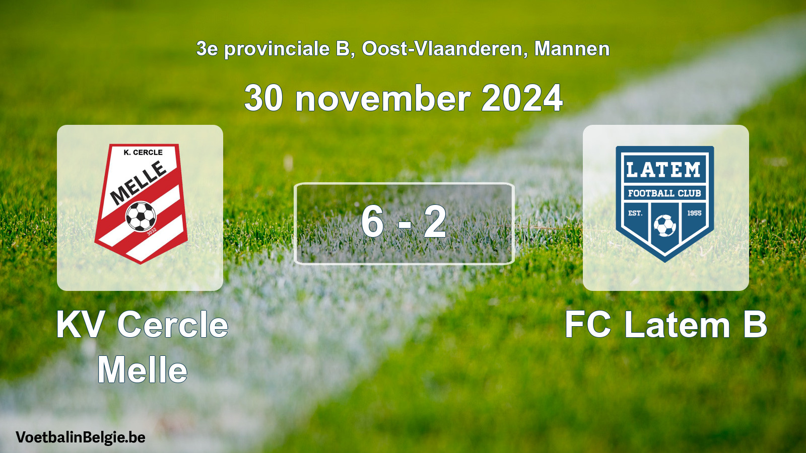 Gespeelde wedstrijd mannenvoetbal: KV Cercle Melle - FC Latem B 6 - 2 (30 november 2024)