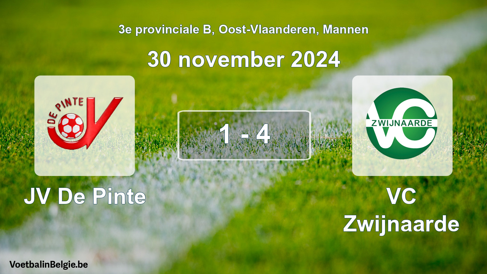 Gespeelde wedstrijd mannenvoetbal: JV De Pinte - VC Zwijnaarde 1 - 4 (30 november 2024)