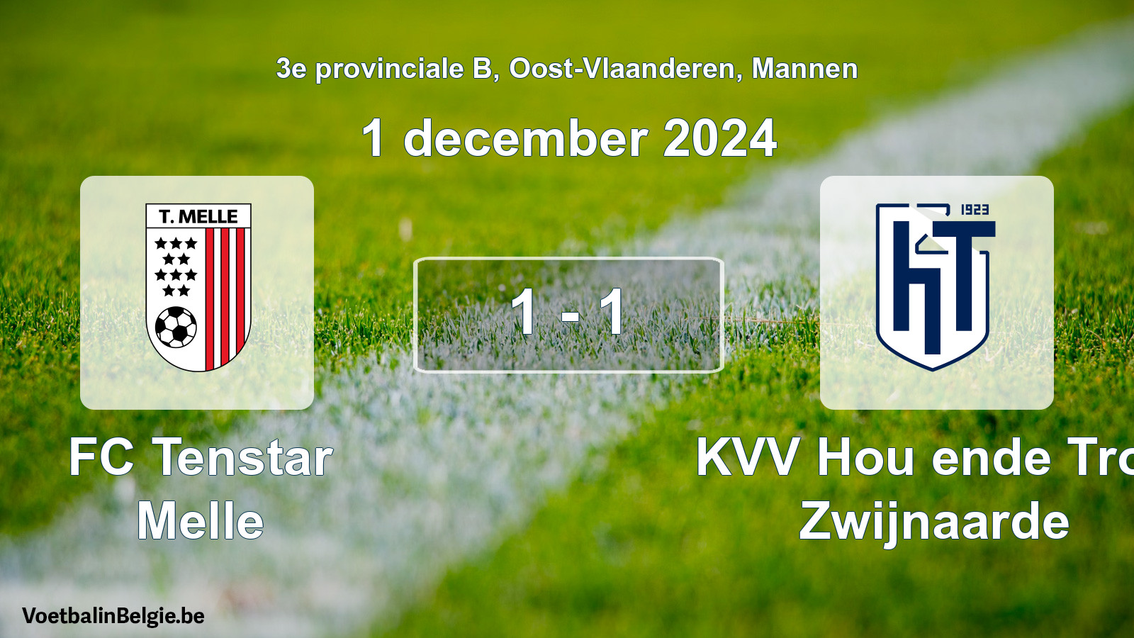 Gespeelde wedstrijd mannenvoetbal: FC Tenstar Melle - KVV Hou ende Trou Zwijnaarde 1 - 1 (1 december 2024)