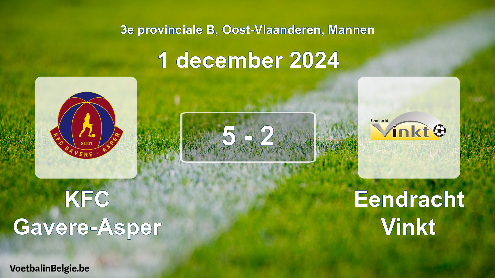 Gespeelde wedstrijd mannenvoetbal: KFC Gavere-Asper - Eendracht Vinkt 5 - 2 (1 december 2024)