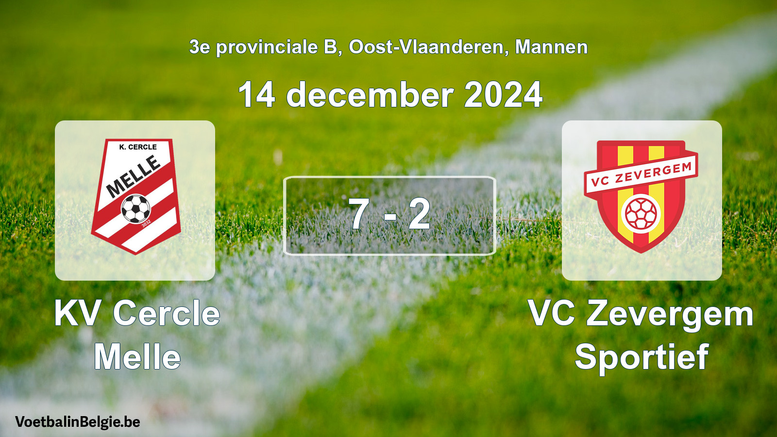 Gespeelde wedstrijd mannenvoetbal: KV Cercle Melle - VC Zevergem Sportief 7 - 2 (14 december 2024)