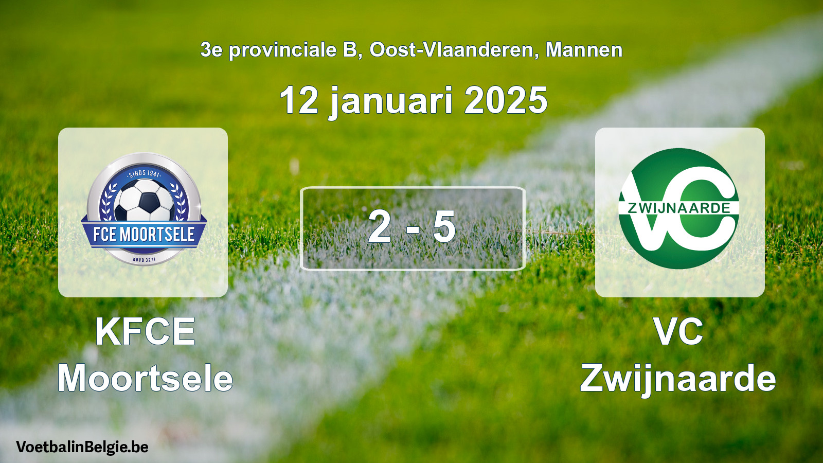 Gespeelde wedstrijd mannenvoetbal: KFCE Moortsele - VC Zwijnaarde 2 - 5 (12 januari 2025)
