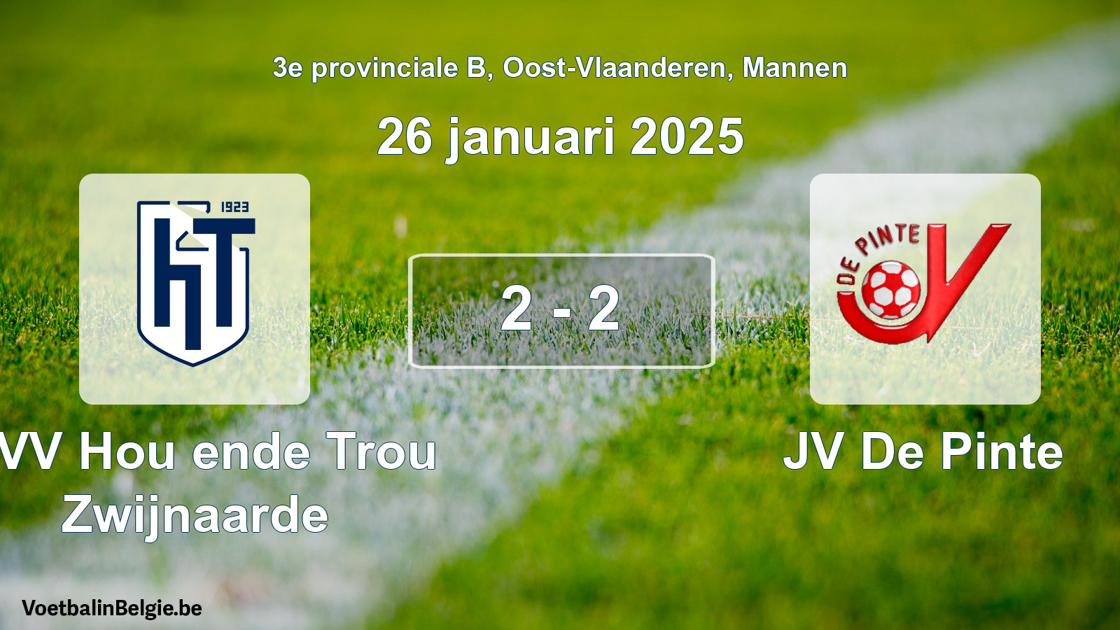 Gespeelde wedstrijd mannenvoetbal: KVV Hou ende Trou Zwijnaarde - JV De Pinte 2 - 2 (26 januari 2025)