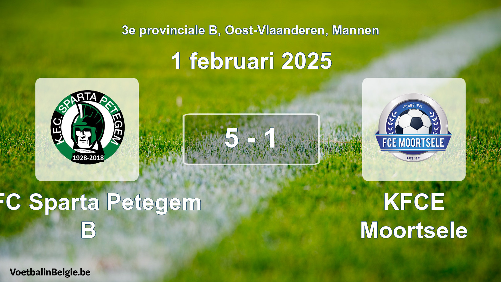 Gespeelde wedstrijd mannenvoetbal: KFC Sparta Petegem B - KFCE Moortsele 5 - 1 (1 februari 2025)