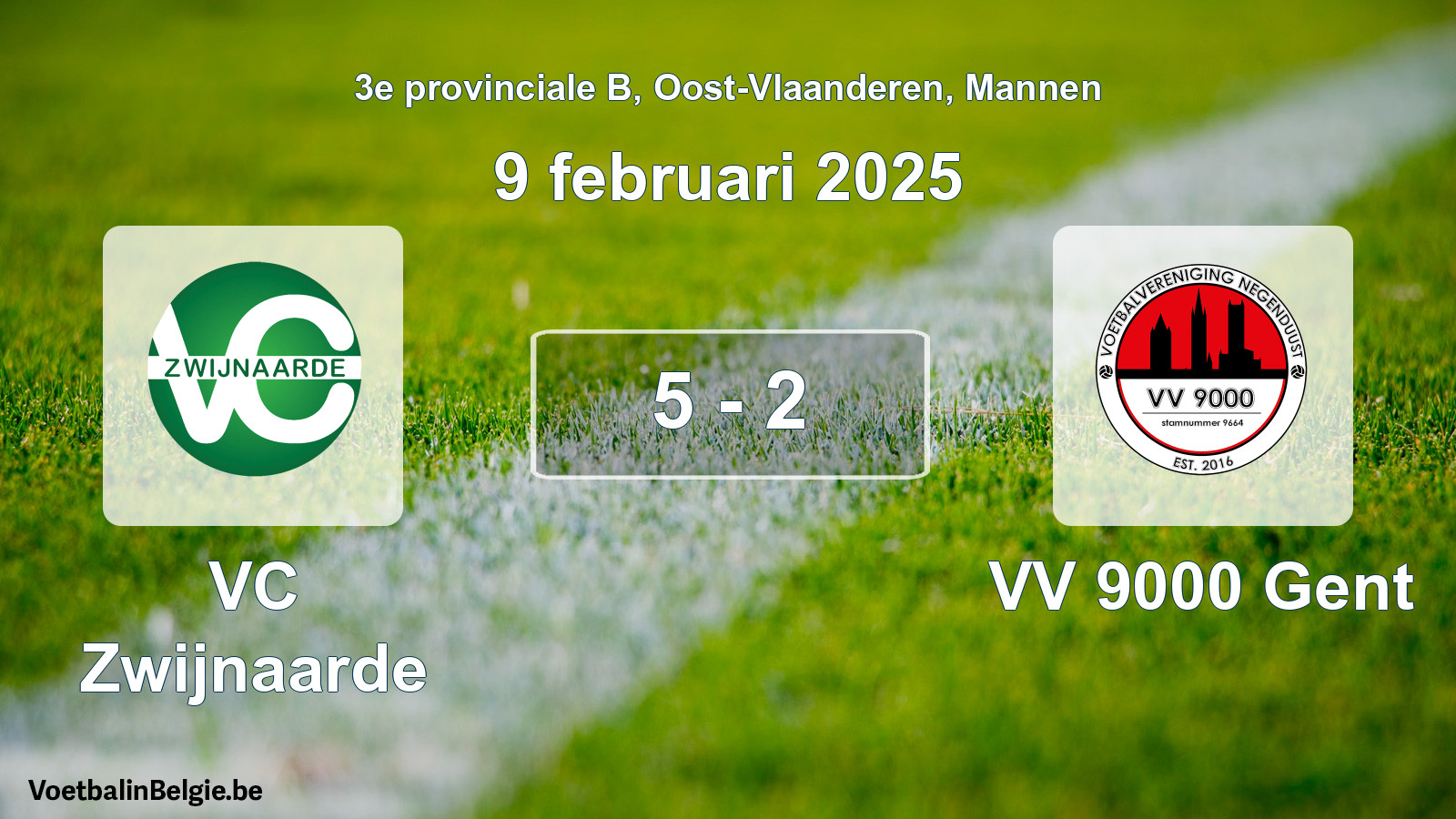Gespeelde wedstrijd mannenvoetbal: VC Zwijnaarde - VV 9000 Gent 5 - 2 (9 februari 2025)