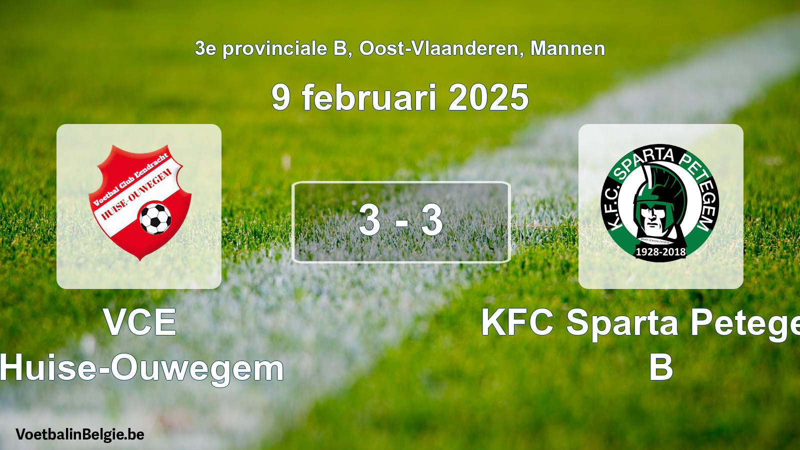 Gespeelde wedstrijd mannenvoetbal: VCE Huise-Ouwegem - KFC Sparta Petegem B 3 - 3 (9 februari 2025)