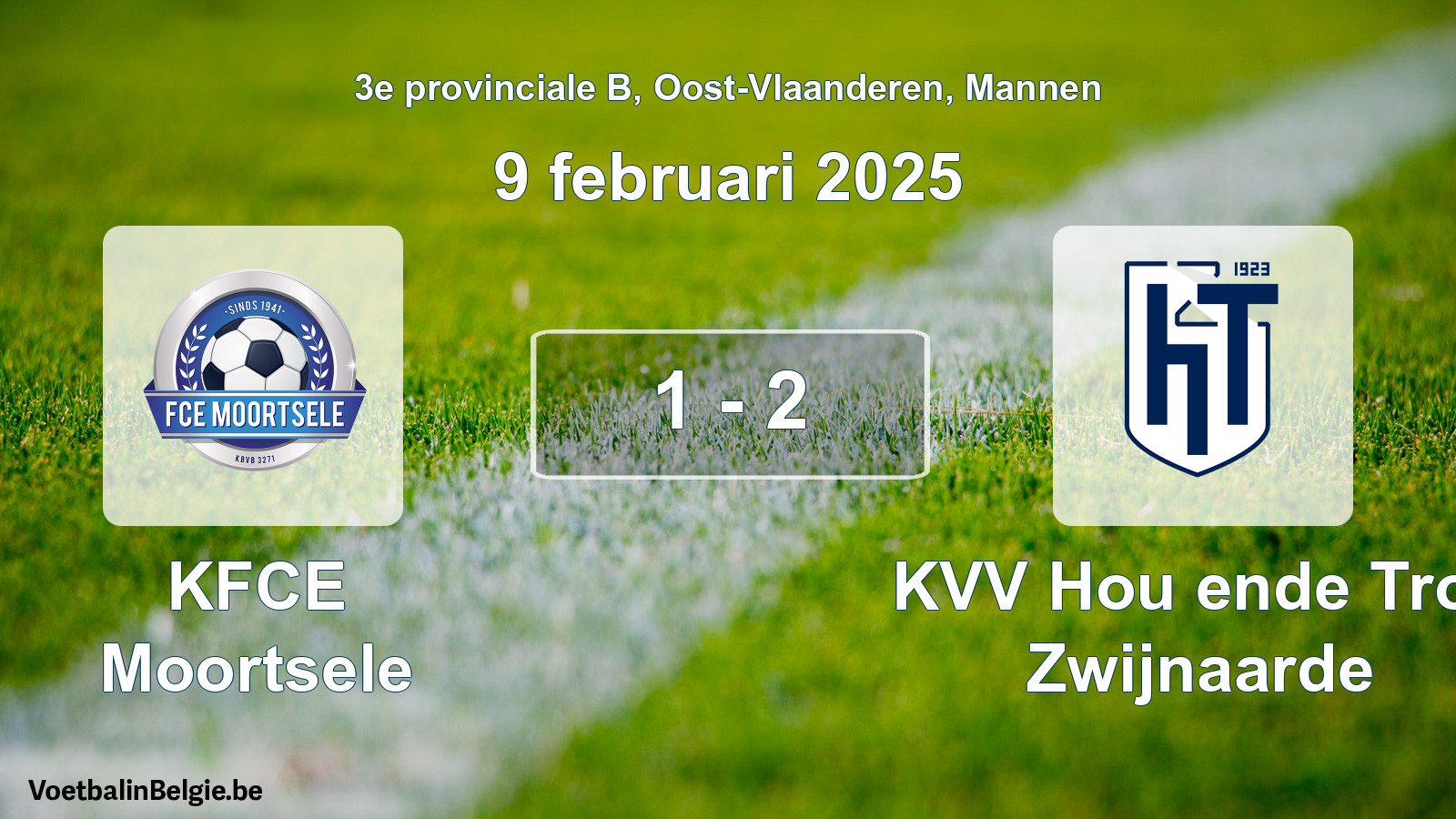 Gespeelde wedstrijd mannenvoetbal: KFCE Moortsele - KVV Hou ende Trou Zwijnaarde 1 - 2 (9 februari 2025)