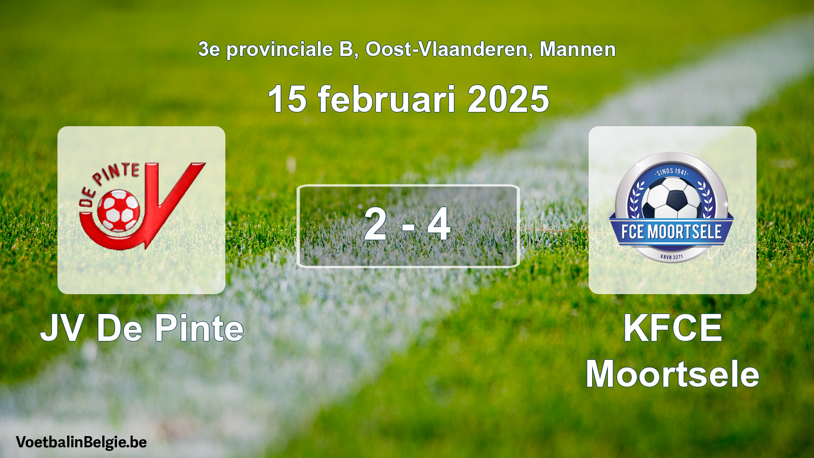 Gespeelde wedstrijd mannenvoetbal: JV De Pinte - KFCE Moortsele 2 - 4 (15 februari 2025)