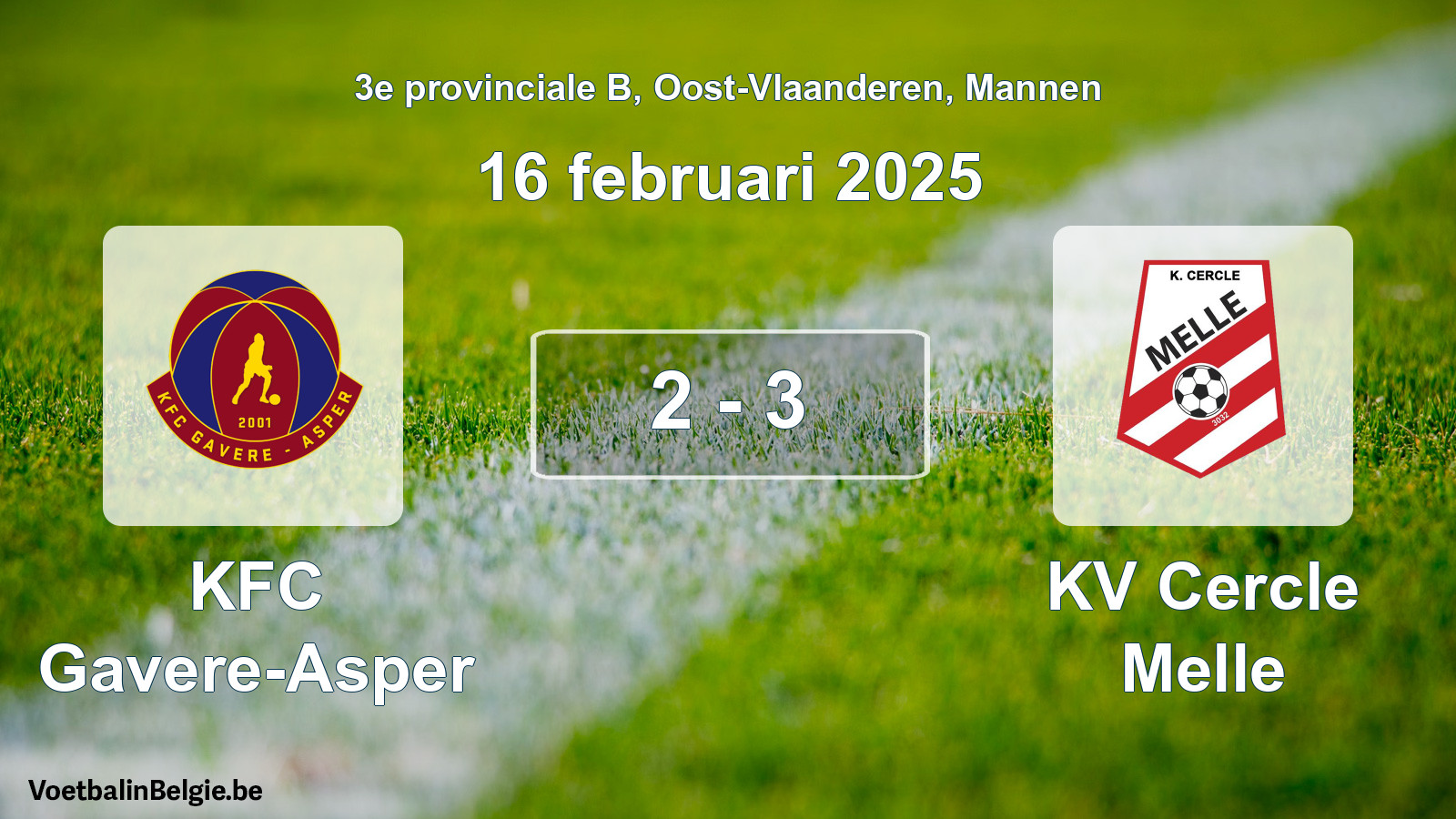 Gespeelde wedstrijd mannenvoetbal: KFC Gavere-Asper - KV Cercle Melle 2 - 3 (16 februari 2025)