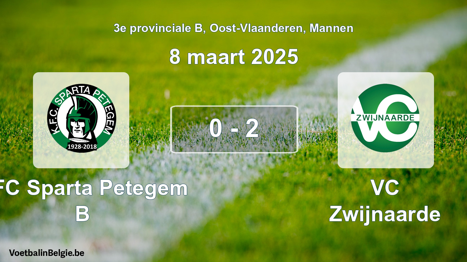 Gespeelde wedstrijd mannenvoetbal: KFC Sparta Petegem B - VC Zwijnaarde 0 - 2 (8 maart 2025)