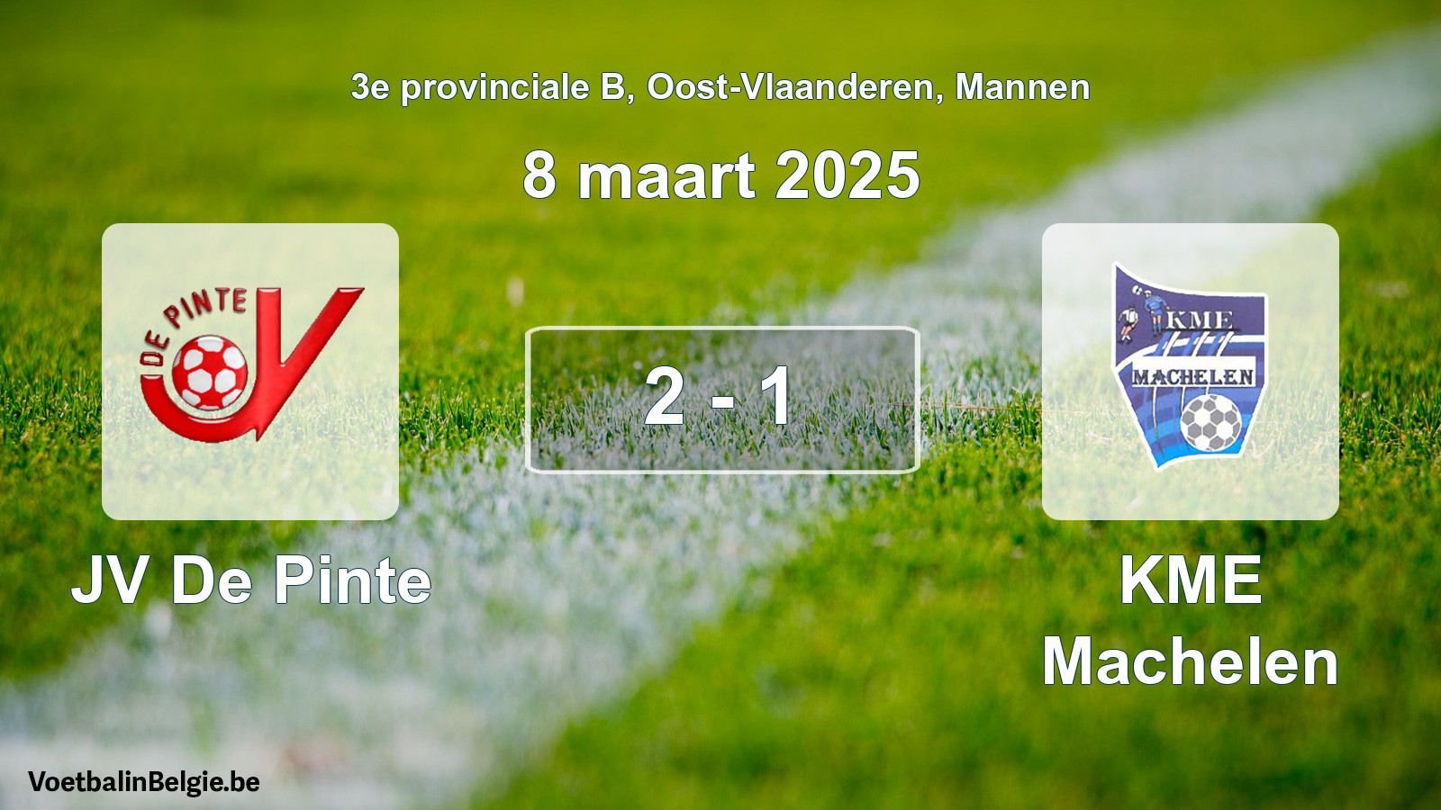 Gespeelde wedstrijd mannenvoetbal: JV De Pinte - KME Machelen 2 - 1 (8 maart 2025)