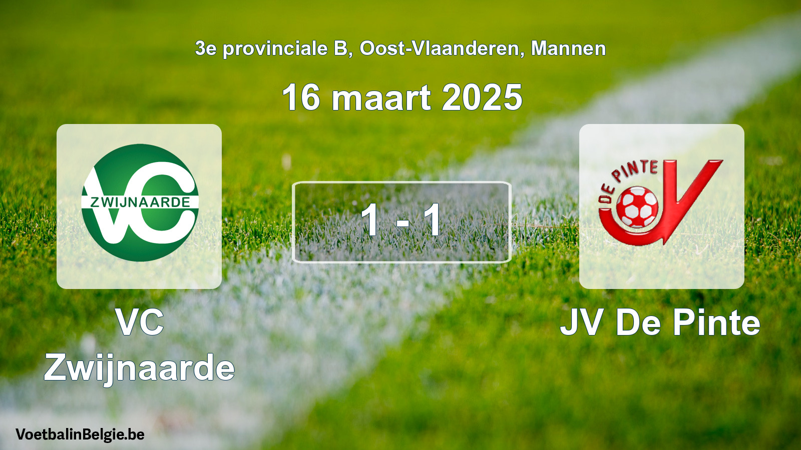 Gespeelde wedstrijd mannenvoetbal: VC Zwijnaarde - JV De Pinte 1 - 1 (16 maart 2025)