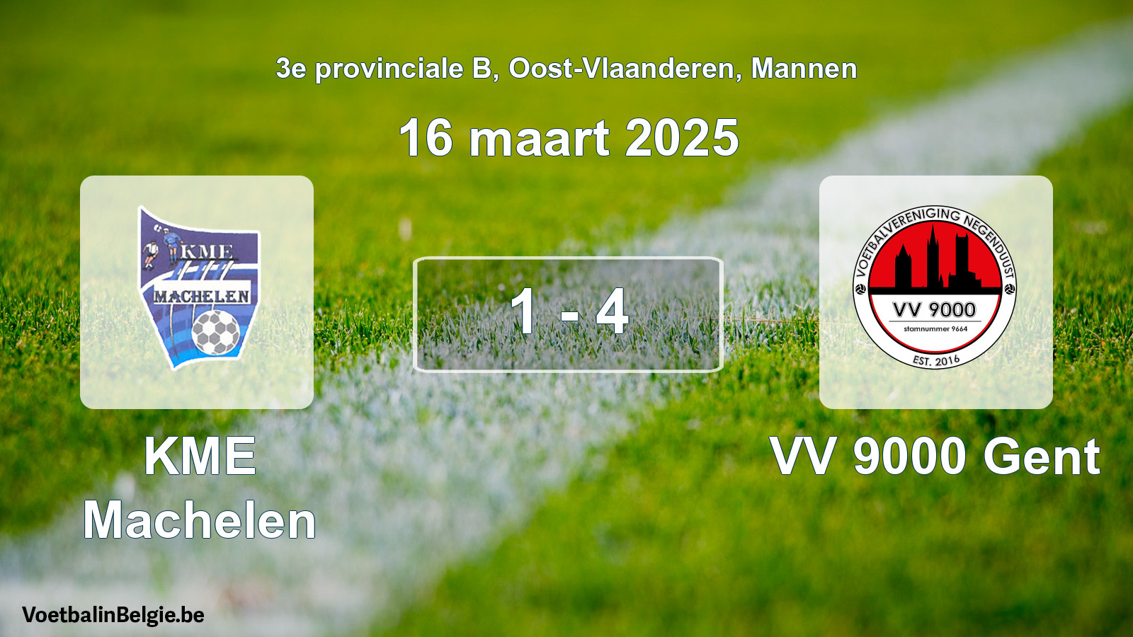 Gespeelde wedstrijd mannenvoetbal: KME Machelen - VV 9000 Gent 1 - 4 (16 maart 2025)