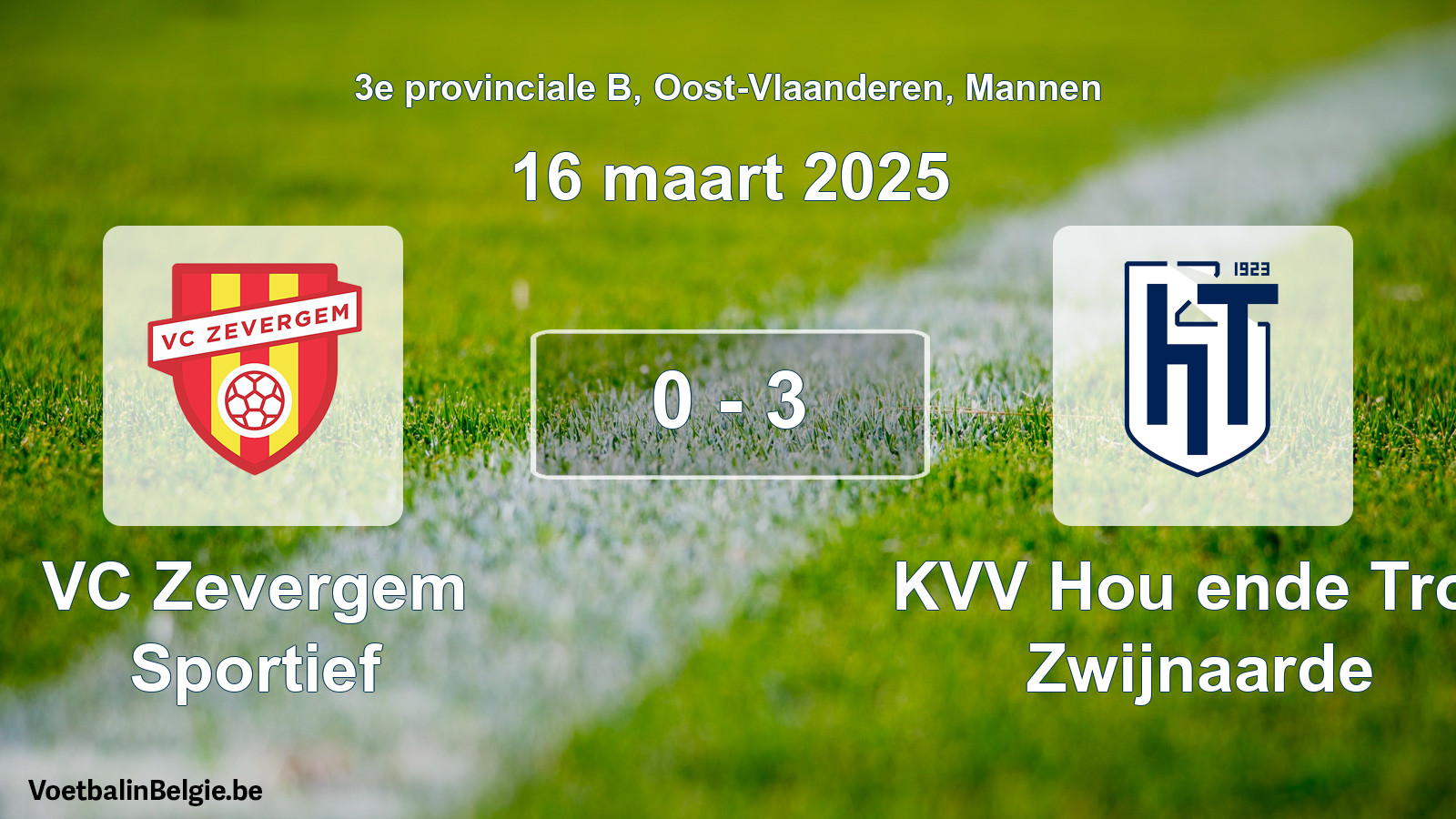 Gespeelde wedstrijd mannenvoetbal: VC Zevergem Sportief - KVV Hou ende Trou Zwijnaarde 0 - 3 (16 maart 2025)