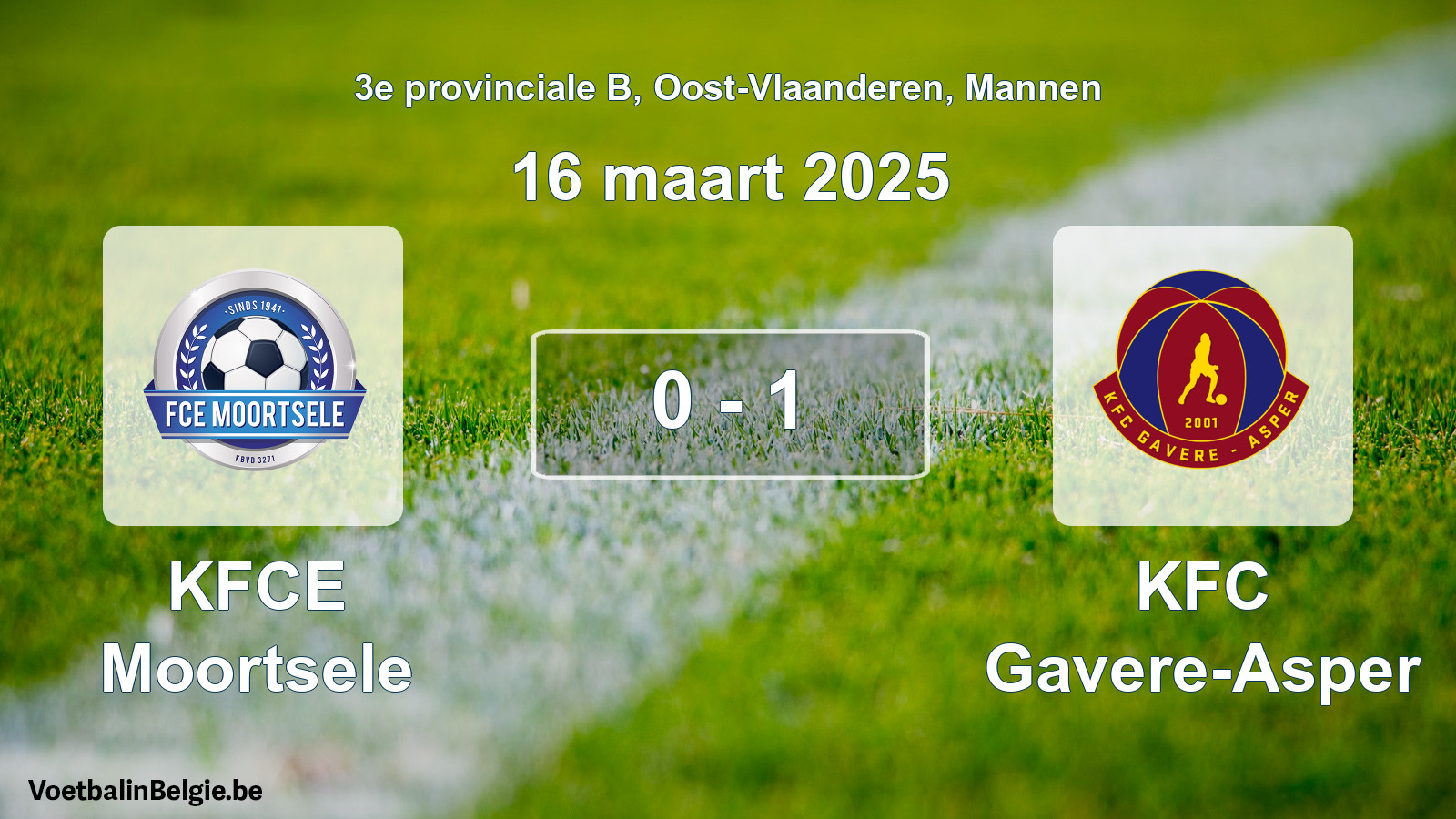 Gespeelde wedstrijd mannenvoetbal: KFCE Moortsele - KFC Gavere-Asper 0 - 1 (16 maart 2025)