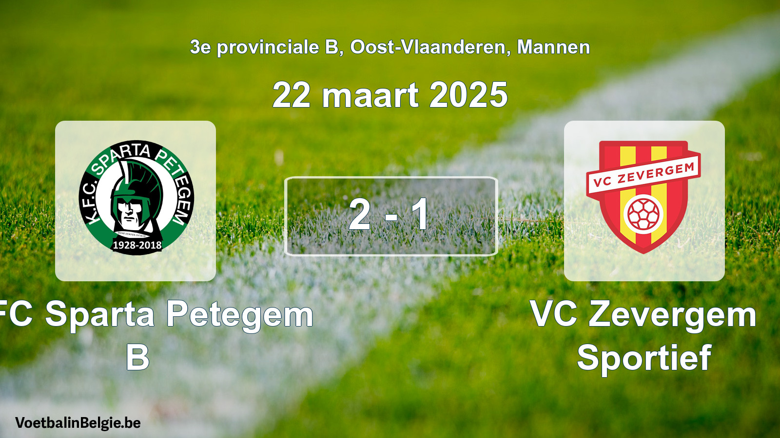 Gespeelde wedstrijd mannenvoetbal: KFC Sparta Petegem B - VC Zevergem Sportief 2 - 1 (22 maart 2025)