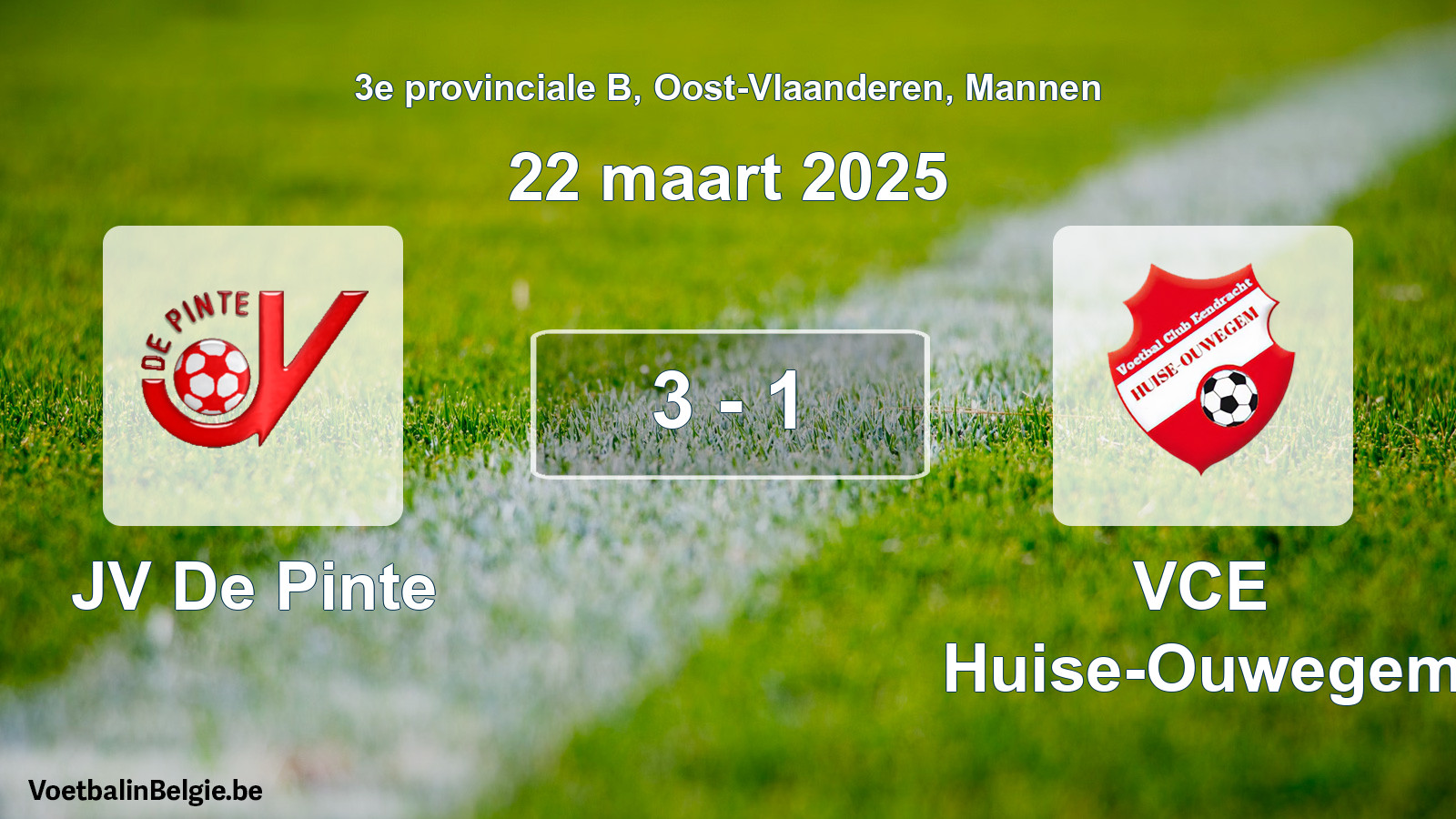 Gespeelde wedstrijd mannenvoetbal: JV De Pinte - VCE Huise-Ouwegem 3 - 1 (22 maart 2025)