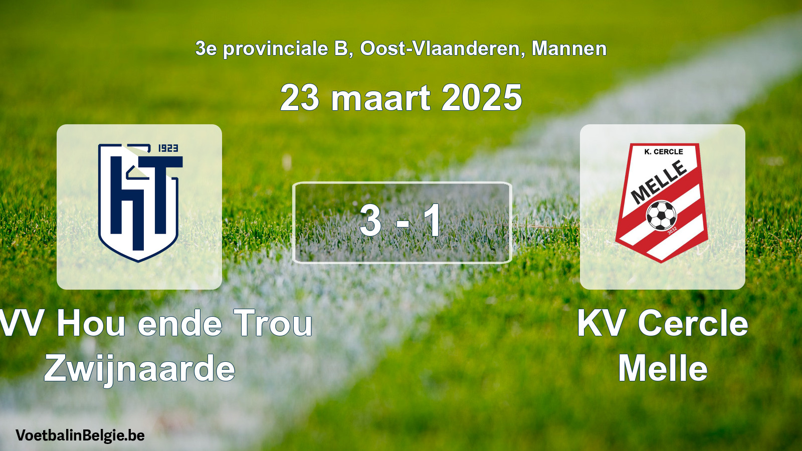 Gespeelde wedstrijd mannenvoetbal: KVV Hou ende Trou Zwijnaarde - KV Cercle Melle 3 - 1 (23 maart 2025)