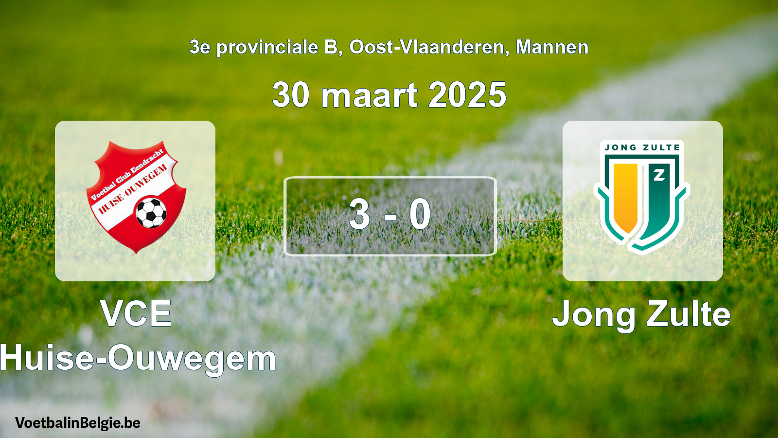 Gespeelde wedstrijd mannenvoetbal: VCE Huise-Ouwegem - Jong Zulte 3 - 0 (30 maart 2025)