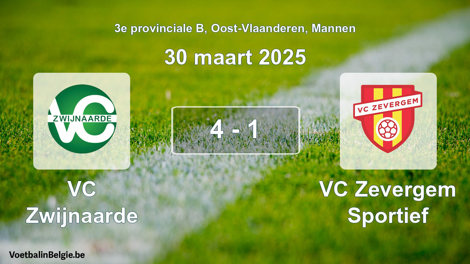 Gespieltes Spiel männer-Fußball: VC Zwijnaarde - VC Zevergem Sportief 4 - 1 (30 März 2025)