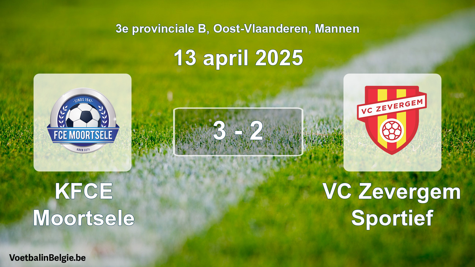 Gespeelde wedstrijd mannenvoetbal: KFCE Moortsele - VC Zevergem Sportief 3 - 2 (13 april 2025)