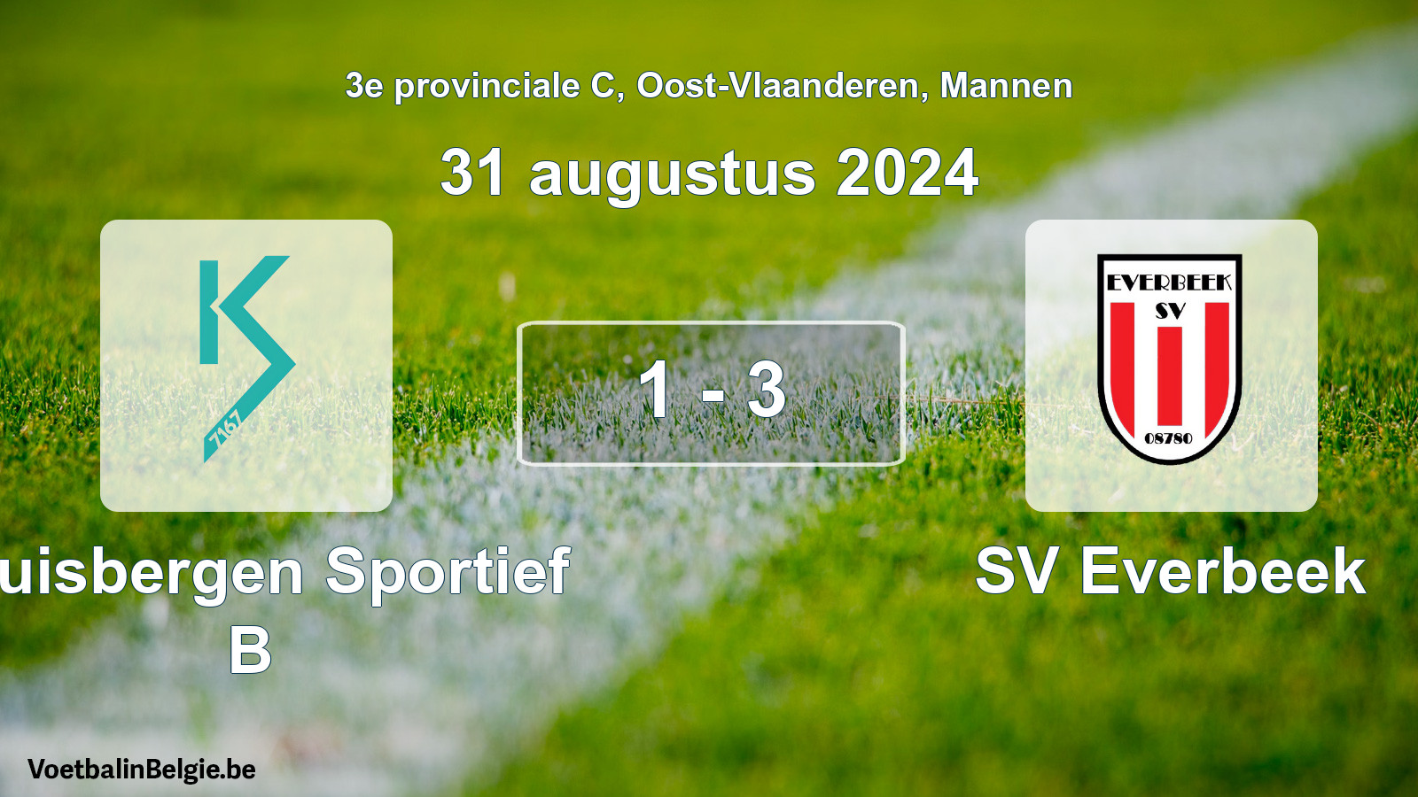 Gespeelde wedstrijd mannenvoetbal: Kluisbergen Sportief B - SV Everbeek 1 - 3 (31 augustus 2024)
