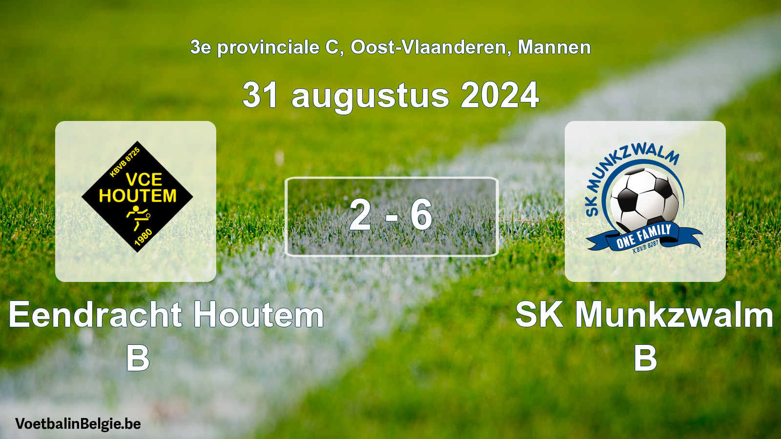 Gespeelde wedstrijd mannenvoetbal: VC Eendracht Houtem B - SK Munkzwalm B 2 - 6 (31 augustus 2024)