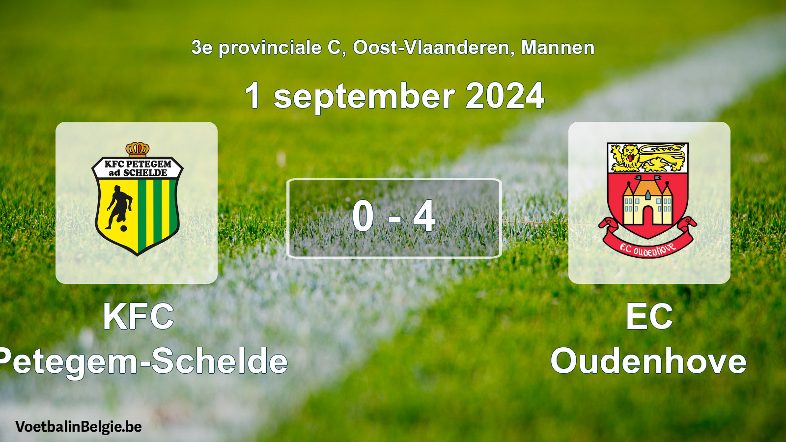 Gespeelde wedstrijd mannenvoetbal: KFC Petegem-Schelde - EC Oudenhove 0 - 4 (1 september 2024)