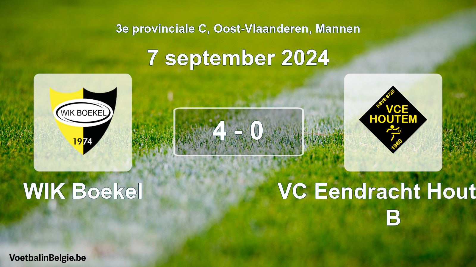 Gespeelde wedstrijd mannenvoetbal: WIK Boekel - VC Eendracht Houtem B 4 - 0 (7 september 2024)