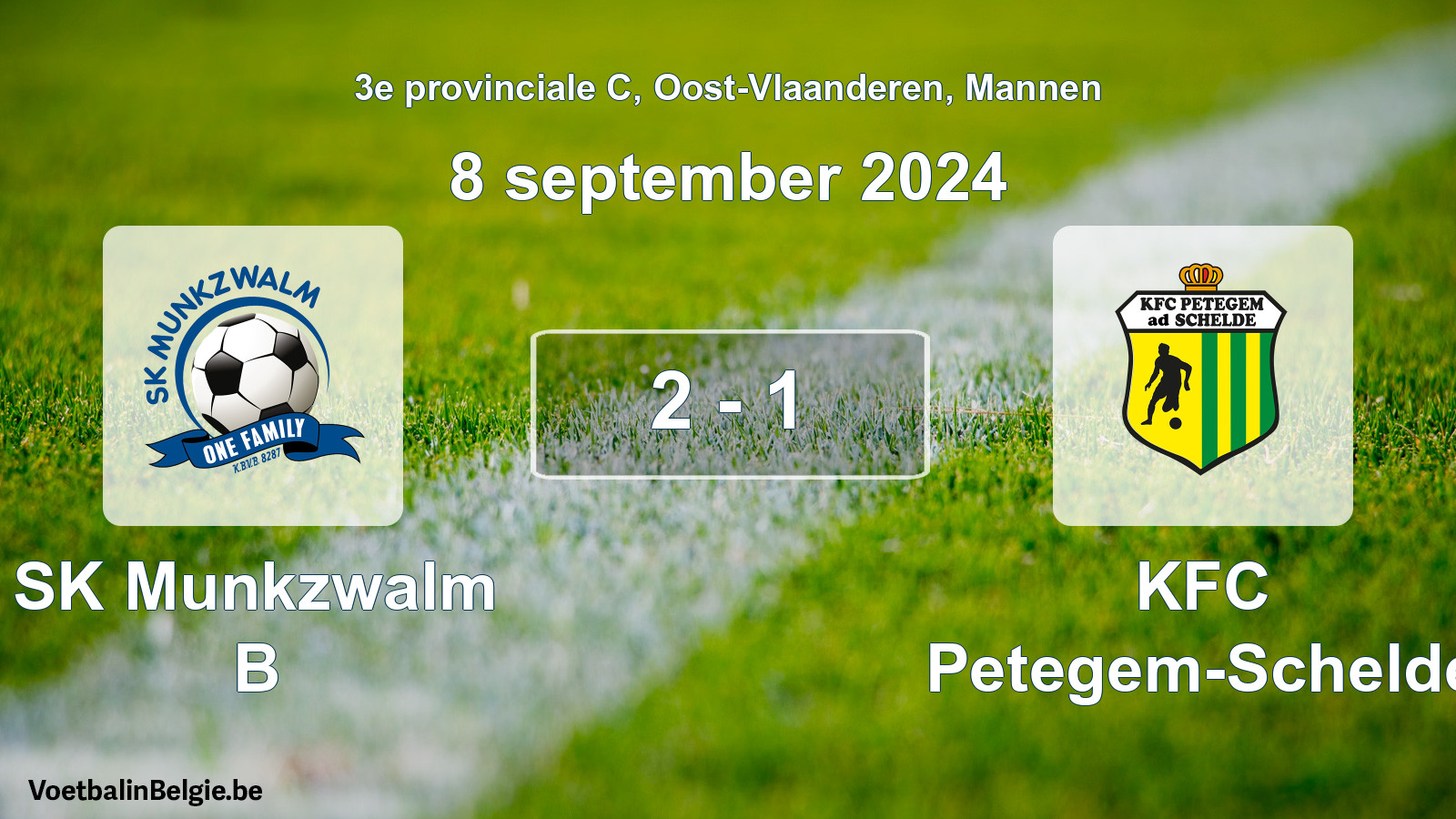 Gespeelde wedstrijd mannenvoetbal: SK Munkzwalm B - KFC Petegem-Schelde 2 - 1 (8 september 2024)