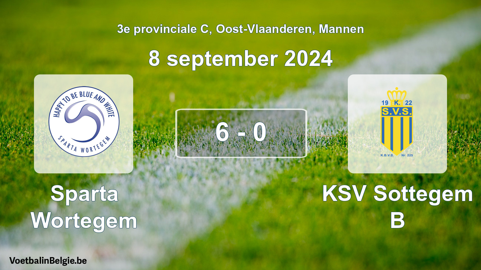 Gespeelde wedstrijd mannenvoetbal: Sparta Wortegem - KSV Sottegem B 6 - 0 (8 september 2024)