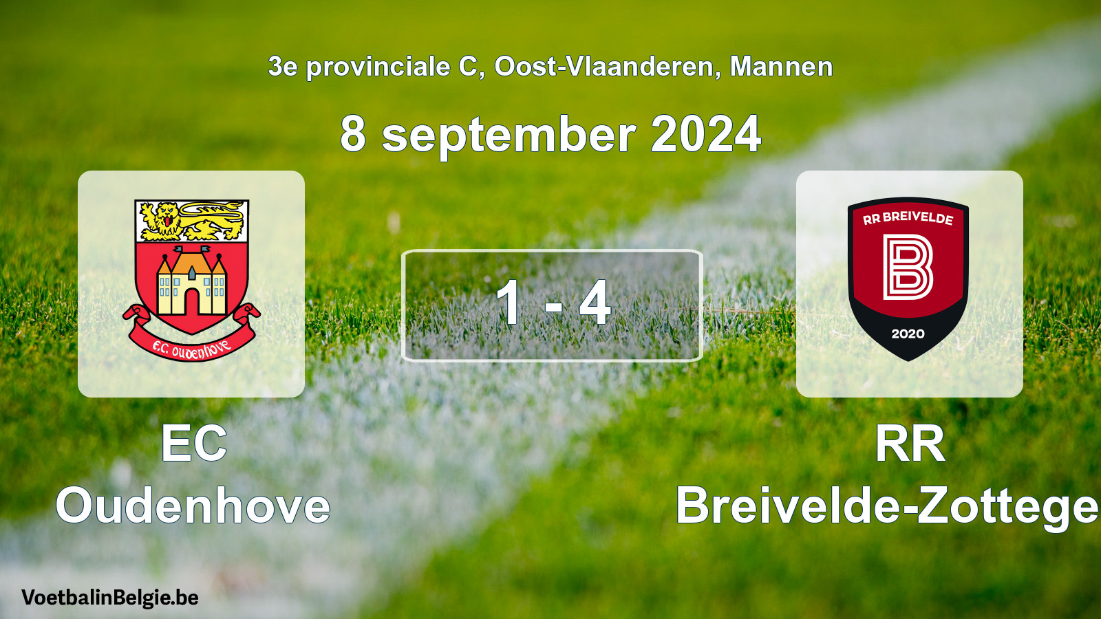 Gespeelde wedstrijd mannenvoetbal: EC Oudenhove - RR Breivelde-Zottegem 1 - 4 (8 september 2024)