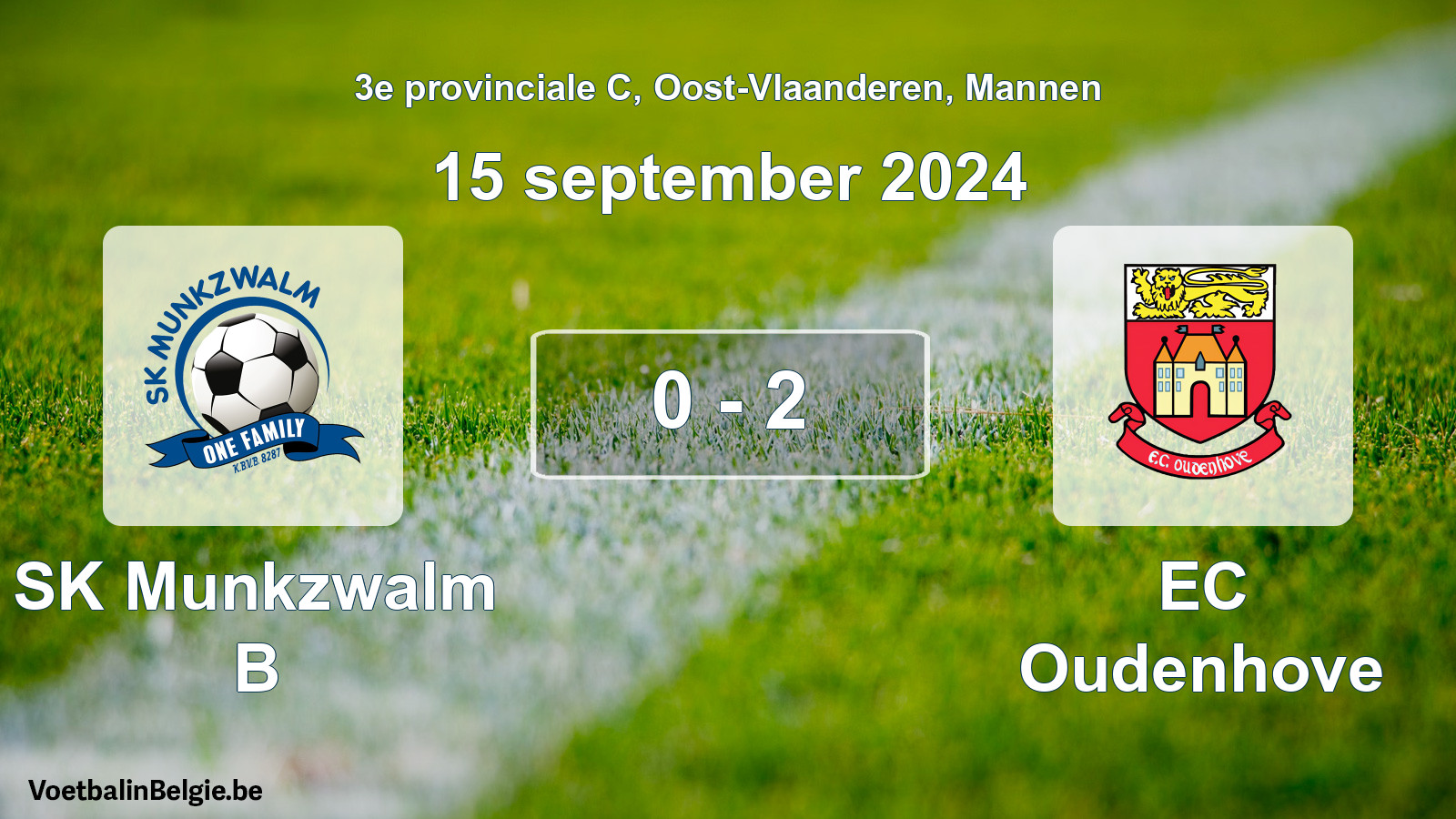 Gespeelde wedstrijd mannenvoetbal: SK Munkzwalm B - EC Oudenhove 0 - 2 (15 september 2024)