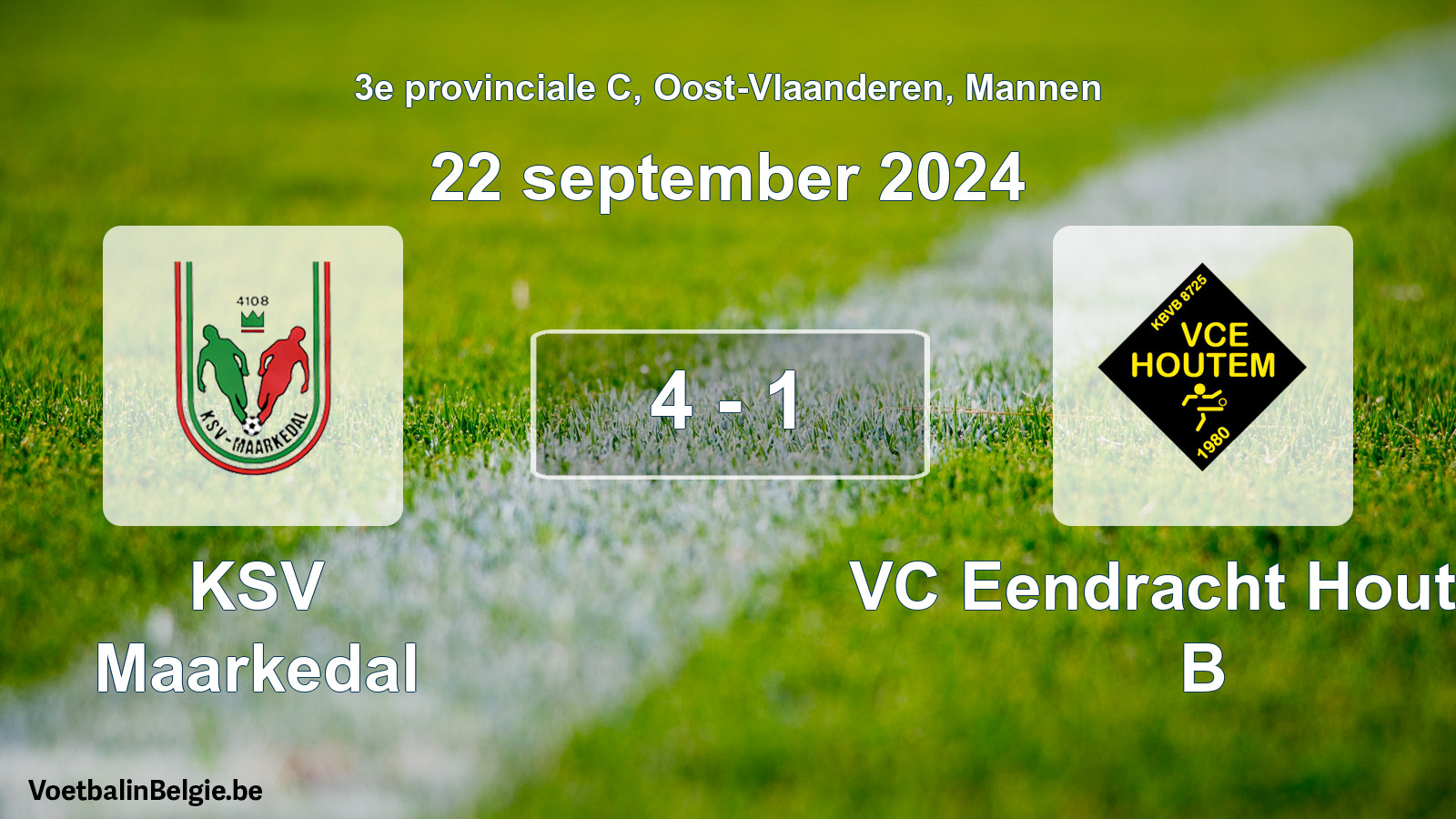 Gespeelde wedstrijd mannenvoetbal: KSV Maarkedal - VC Eendracht Houtem B 4 - 1 (22 september 2024)