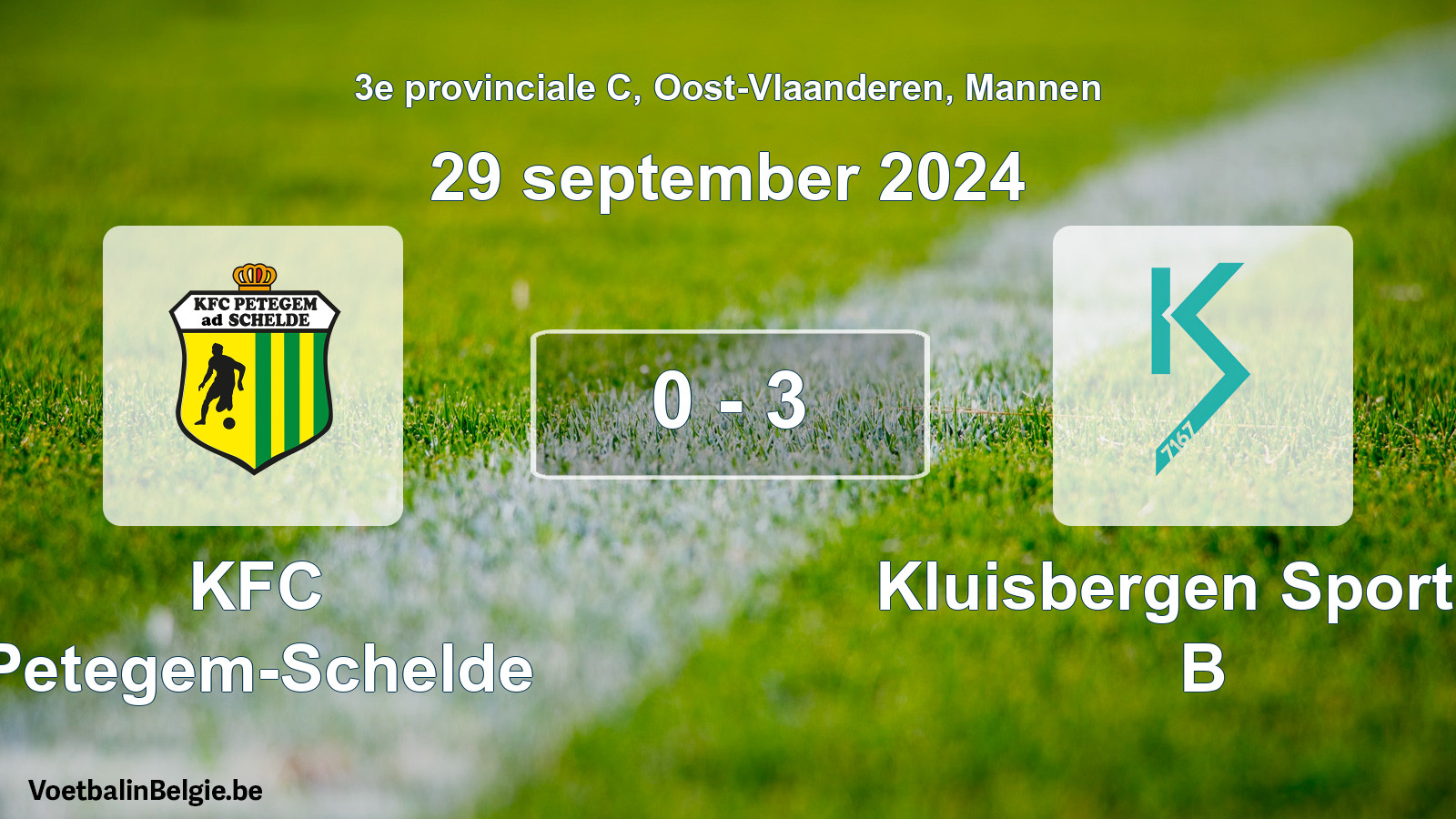 Gespeelde wedstrijd mannenvoetbal: KFC Petegem-Schelde - Kluisbergen Sportief B 0 - 3 (29 september 2024)