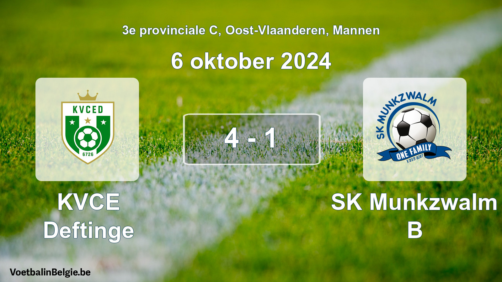 Gespeelde wedstrijd mannenvoetbal: KVCE Deftinge - SK Munkzwalm B 4 - 1 (6 oktober 2024)