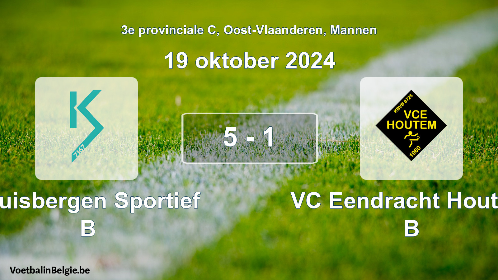 Gespeelde wedstrijd mannenvoetbal: Kluisbergen Sportief B - VC Eendracht Houtem B 5 - 1 (19 oktober 2024)