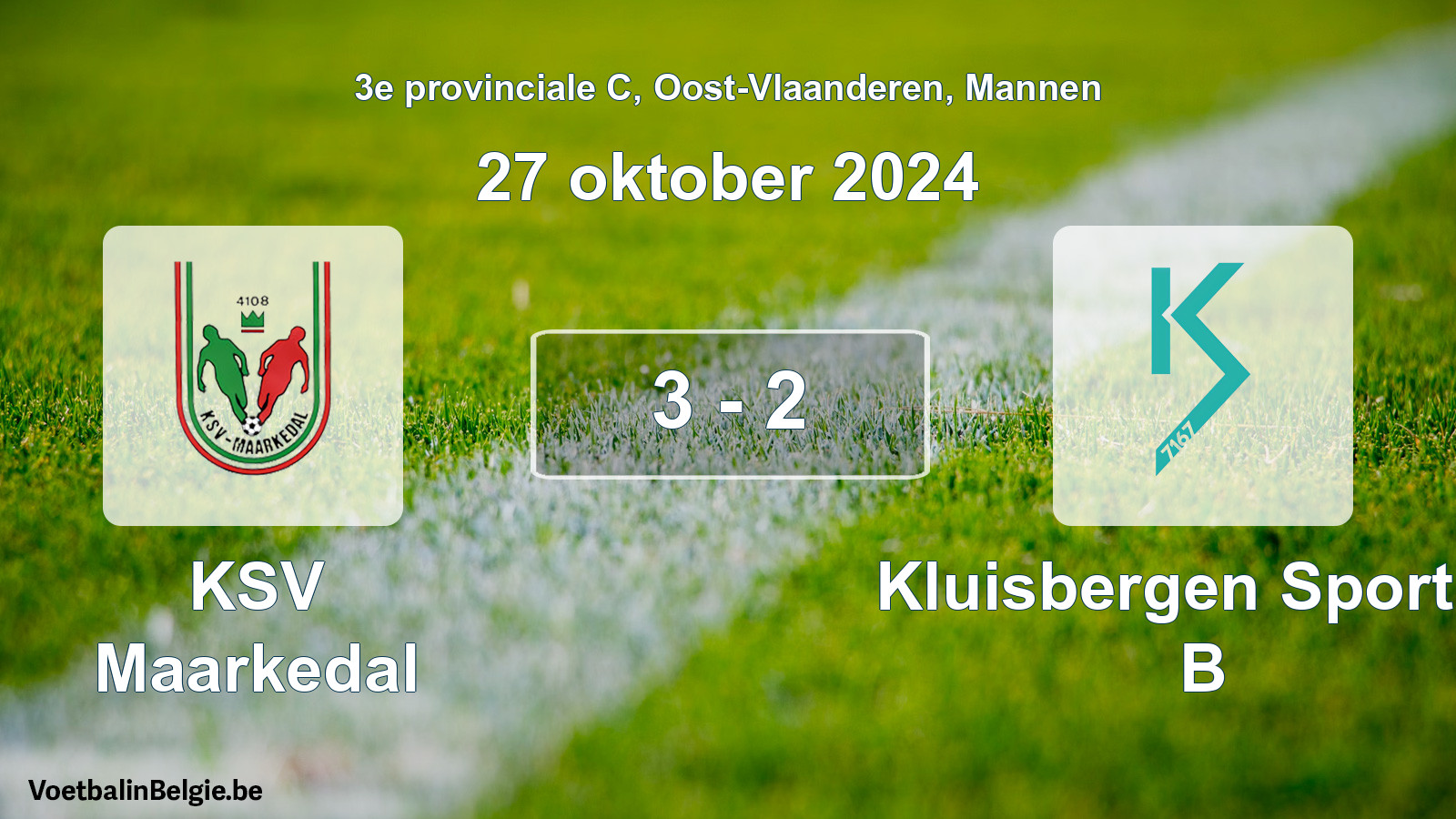 Gespeelde wedstrijd mannenvoetbal: KSV Maarkedal - Kluisbergen Sportief B 3 - 2 (27 oktober 2024)