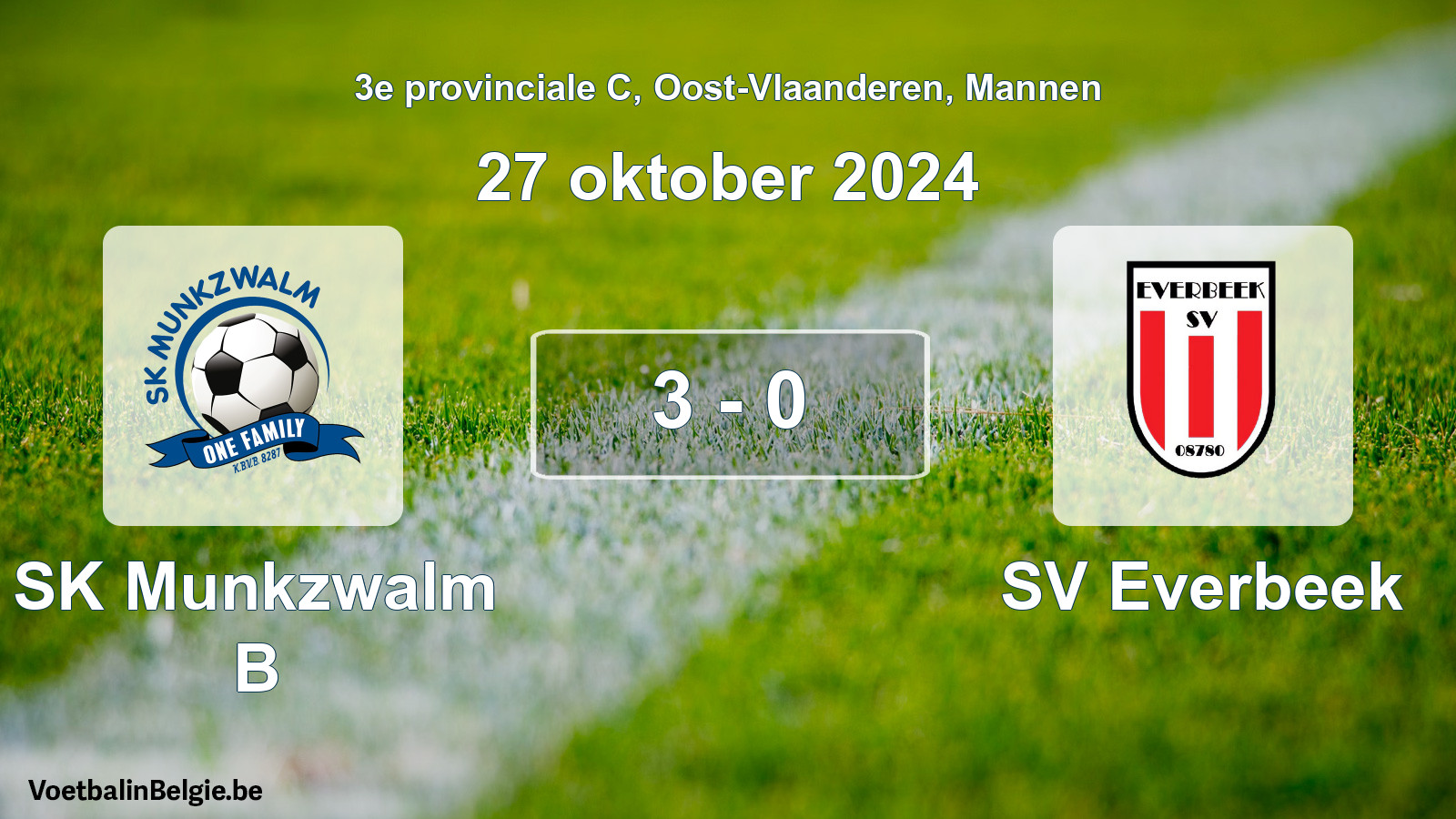 Gespeelde wedstrijd mannenvoetbal: SK Munkzwalm B - SV Everbeek 3 - 0 (27 oktober 2024)