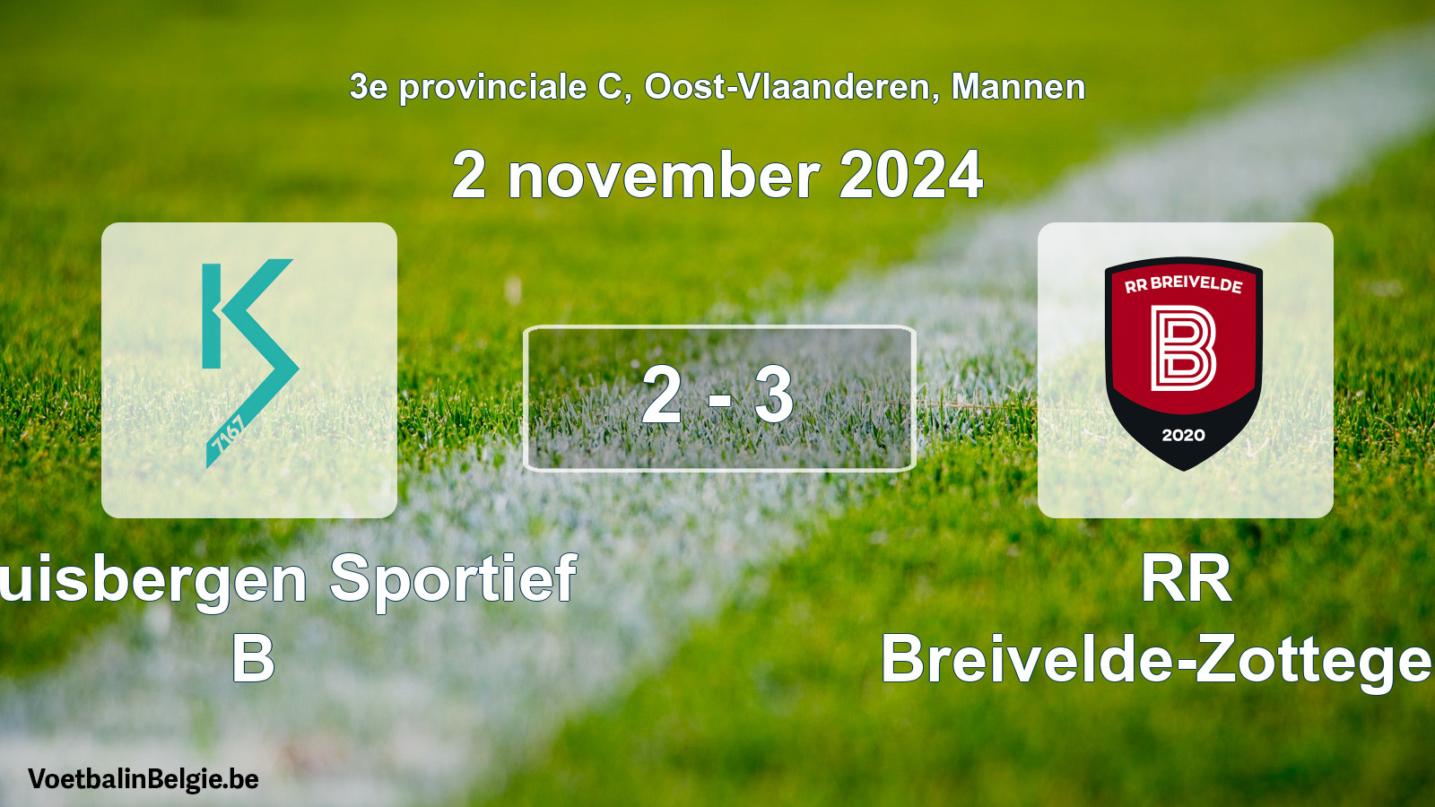 Gespeelde wedstrijd mannenvoetbal: Kluisbergen Sportief B - RR Breivelde-Zottegem 2 - 3 (2 november 2024)